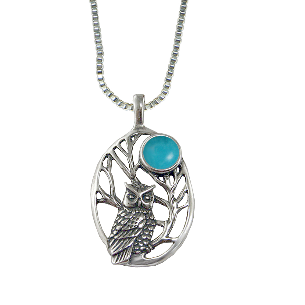 Sterling Silver Sacred Owl Pendant With Turquoise